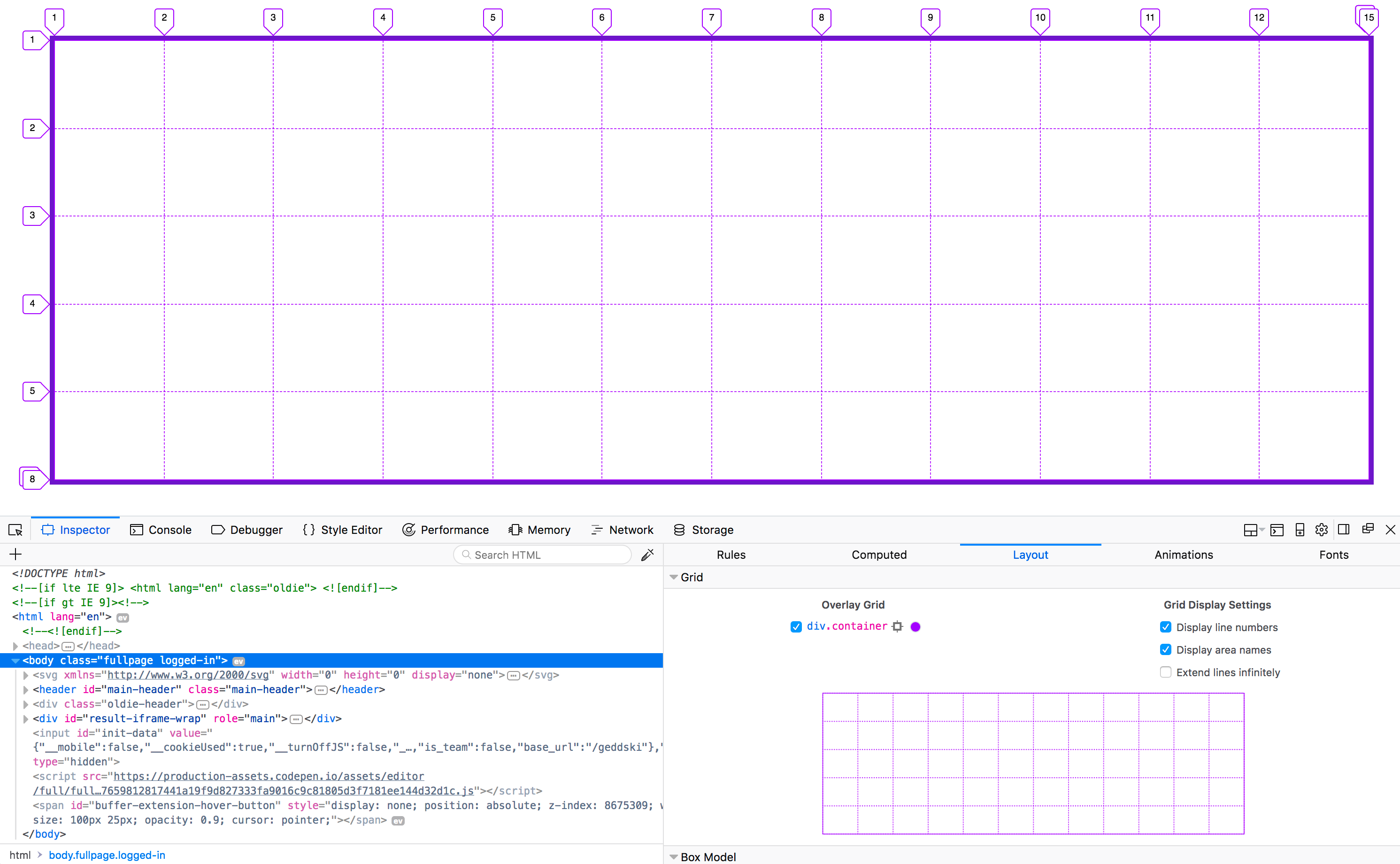 Visible CSS Grid using Firefox Grid Inspector